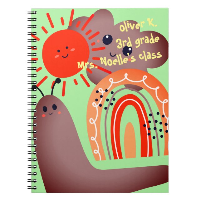 Caderno Espiral De volta à escola | Feliz Sorriso Cloud Sun Nome d (Frente)