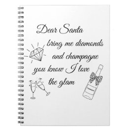 Caderno Espiral Dear Santa Champagne & Diamonds Line Art Design