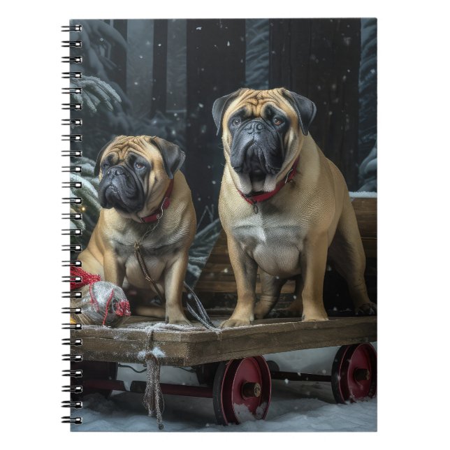 Caderno Espiral Decado de Natal Bullmastiff Snowy Sleigh (Frente)