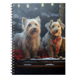 Caderno Espiral Decência de Natal de Terrier Snowy Sleigh