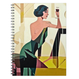 Caderno Espiral Deco Lady in Green Modern Art