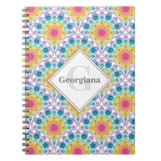 Caderno Espiral Deco Personalizado da Fonte Floral do Arco-Íris