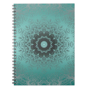 Caderno Espiral Decor decorativo arábico de seda verde gradiente
