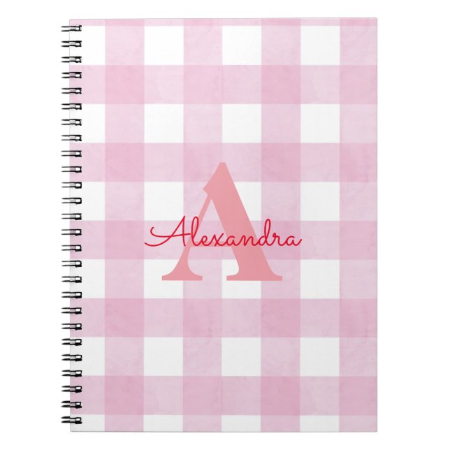 Caderno Espiral Decoração de Gingham Rosa (Frente)