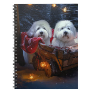Caderno Espiral Decoração de Natal Coton De Tulear Snowy Sleigh
