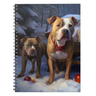 Caderno Espiral Decoração de Natal Pitbull Snowy Sleigh