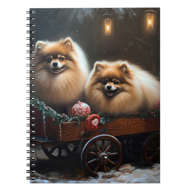 Caderno Espiral Decoração de Natal Pomeraniana Snowy Sleigh (Frente)