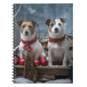 Caderno Espiral Decoração de Natal Trenó Nevado Jack Russell 