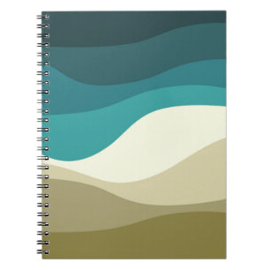 Caderno Espiral decoração de ondas coloridas do estilo retrô