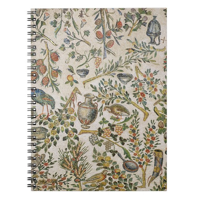 Caderno Espiral Decoração do teto com flores e pássaros (mosaico) (Frente)