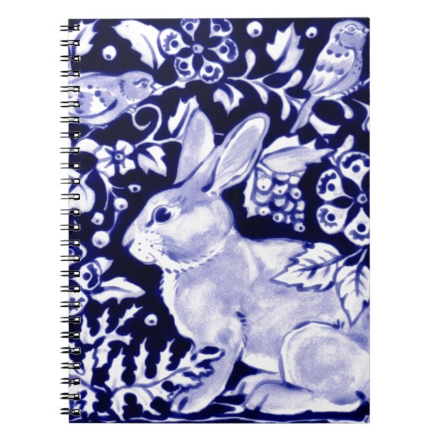 Caderno Espiral Dedham Blue Rabbit, Classic Blue & White Design (Frente)