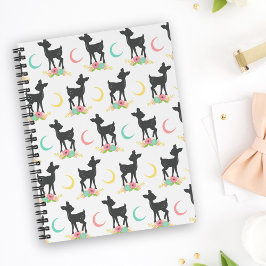 Caderno Espiral Deer Pattern, Baby Deer, Boho, Flores, Lua