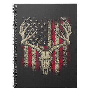 Caderno Espiral Deer Skull Hunter American Flag Deer Hunting EUA
