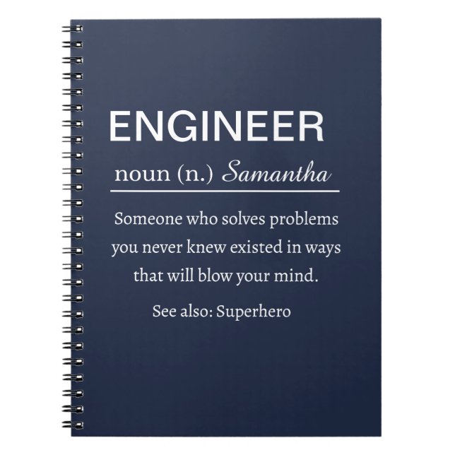 Caderno Espiral Definição de Engenheiro Personalizada (Frente)