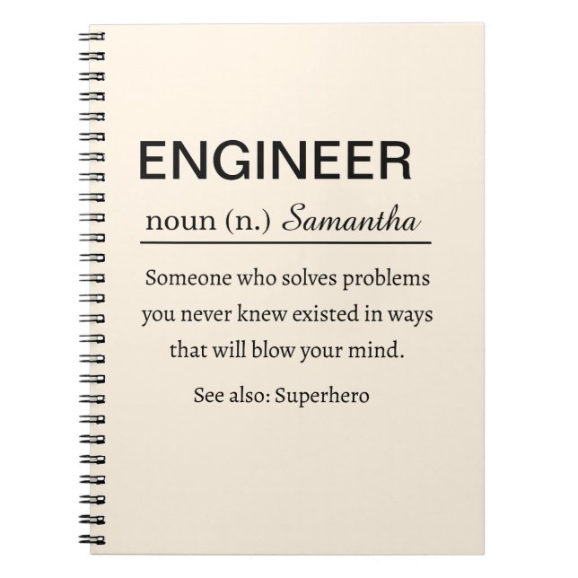 Caderno Espiral Definição de Engenheiro Personalizada (Frente)