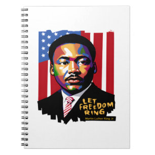 Caderno Espiral Deixe a liberdade tocar, citação MLK, história neg