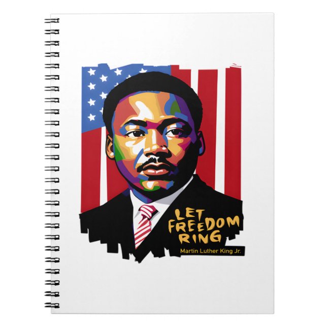 Caderno Espiral Deixe a liberdade tocar, citação MLK, história neg (Frente)