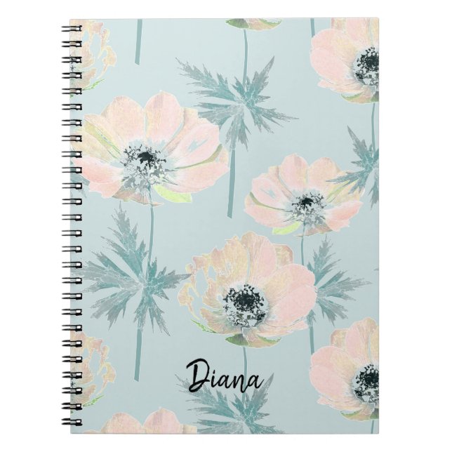 Caderno Espiral Delicar anêmonas cor-de-rosa. notebook (Frente)
