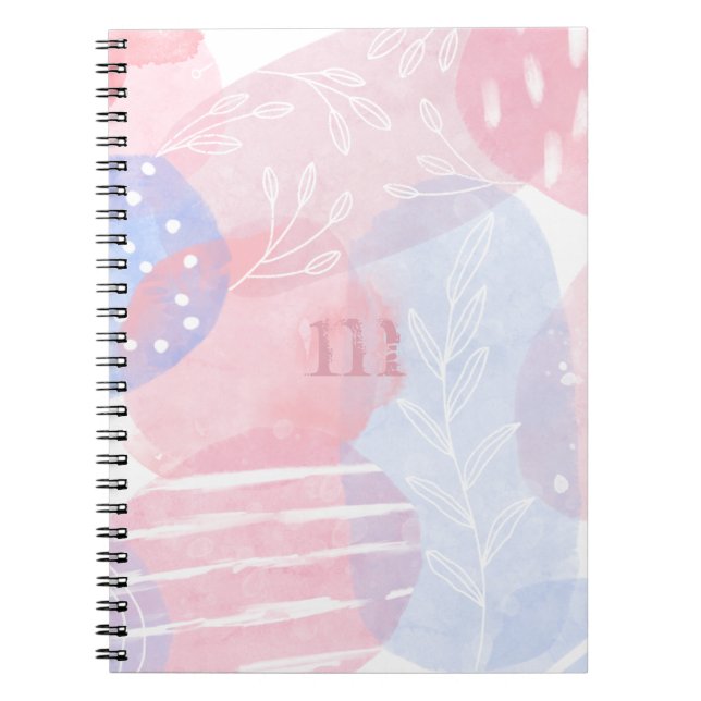 Caderno Espiral Delicar Blush e Blue Abstrato Watercolor Photo (Frente)