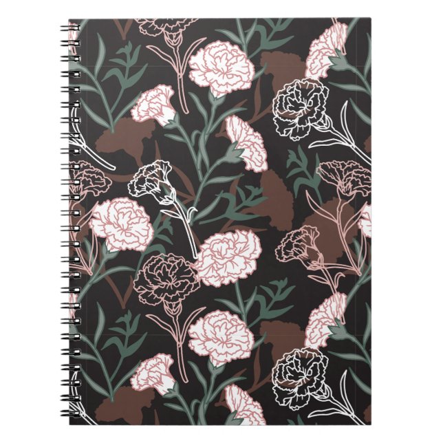 Caderno Espiral Delicar Cravos Rosa com Folhas Verdes Florais (Frente)