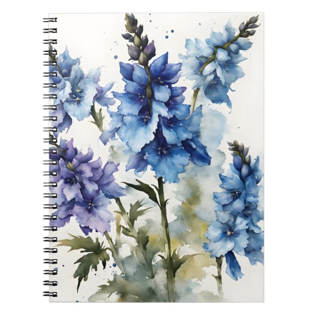 Caderno Espiral Delphinium - Flores aquarela (Frente)