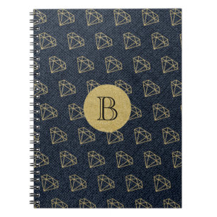 Caderno Espiral Denim & Diamonds Dourado & Azul Glamour Brilho