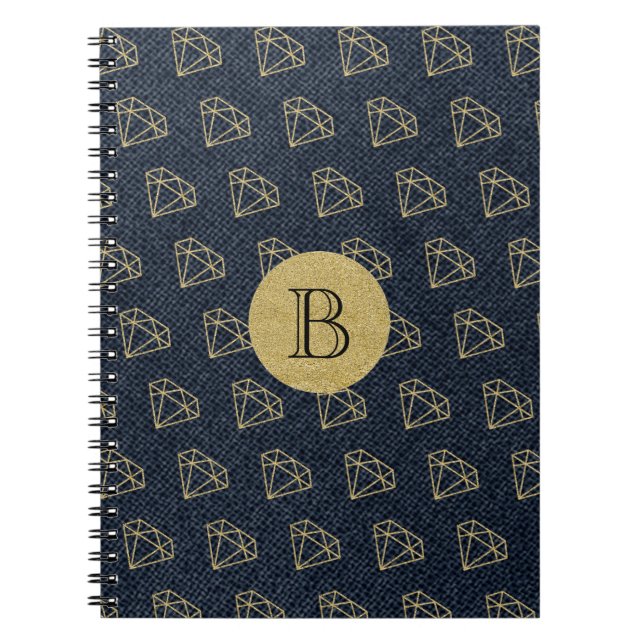 Caderno Espiral Denim & Diamonds Dourado & Azul Glamour Brilho (Frente)