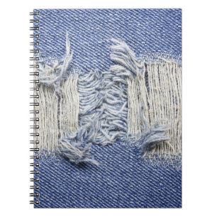 Caderno Espiral Densidade azul rasgada: textura do jeans.