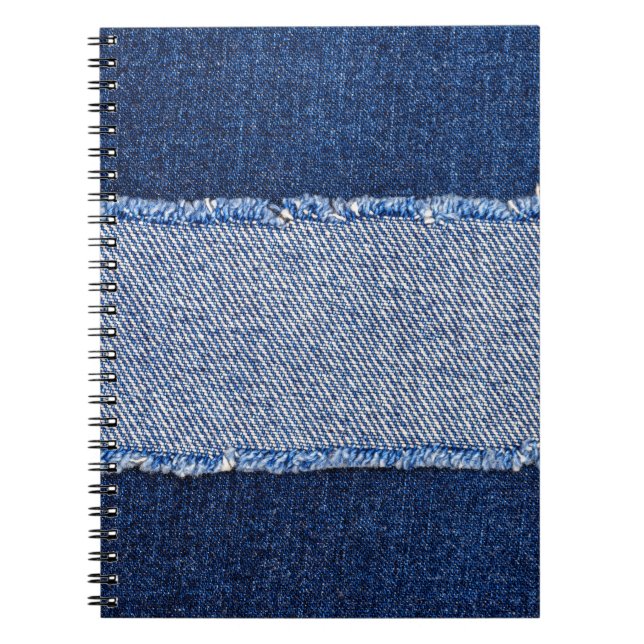 Caderno Espiral Densidade torn: tecido jeans azul. (Frente)