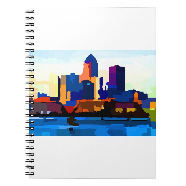 Caderno Espiral Des Moines Iowa Skyline (Frente)