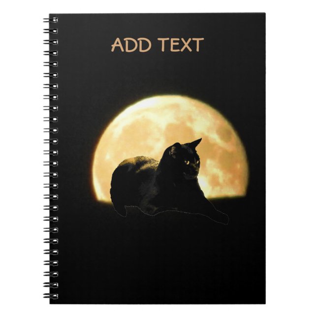 Caderno Espiral Descansar Gato Negro Contra Lua Cheia (Frente)
