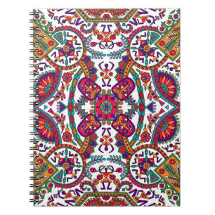 Caderno Espiral Descrição tradicional da arte popular,étnica,fundo