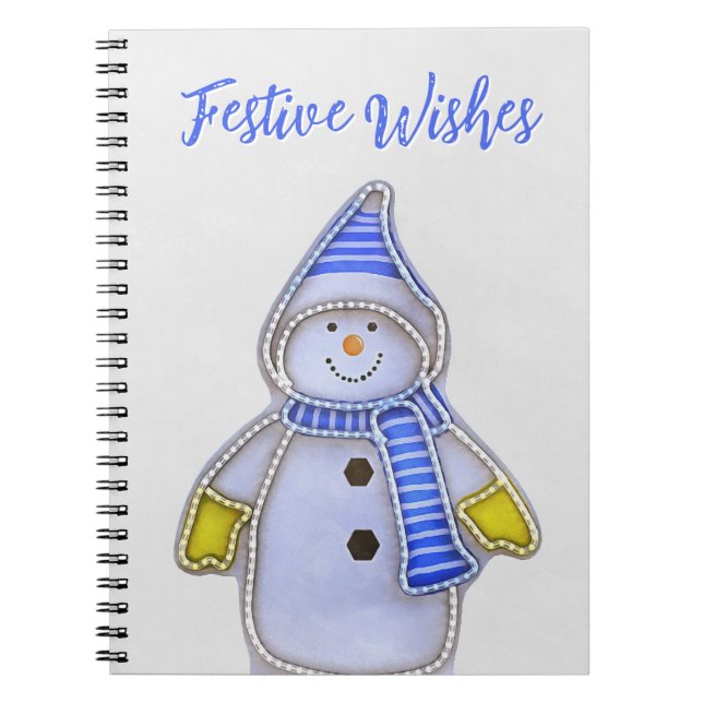 Caderno Espiral Desejos Festivos. Design de boneco de neve (Frente)