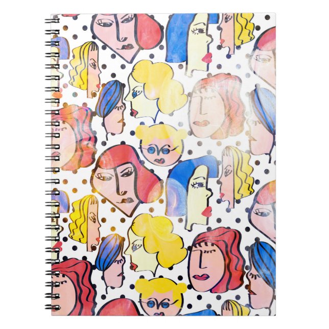 Caderno Espiral desenhar abstrato com uma mulher virada para a fre (Frente)