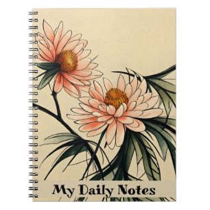Caderno Espiral Desenho a tinta japonesa Sumi-e da flor de crisânt