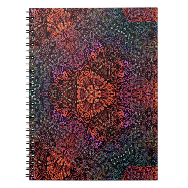 Caderno Espiral Desenho Abstrato de Caleidoscópio Fractal Elétrico (Frente)