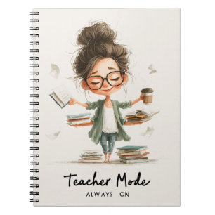 Caderno Espiral Desenho animado de professora fofa com "Modo Profe