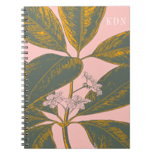 Caderno Espiral Desenho Botânico das Palmas Rosa e Verde