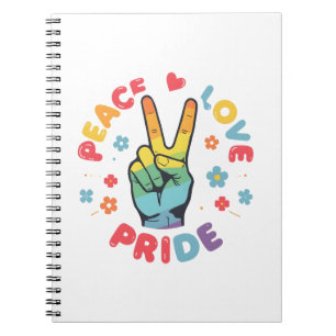 Caderno Espiral Desenho colorido com paz, amor e orgulho à mão