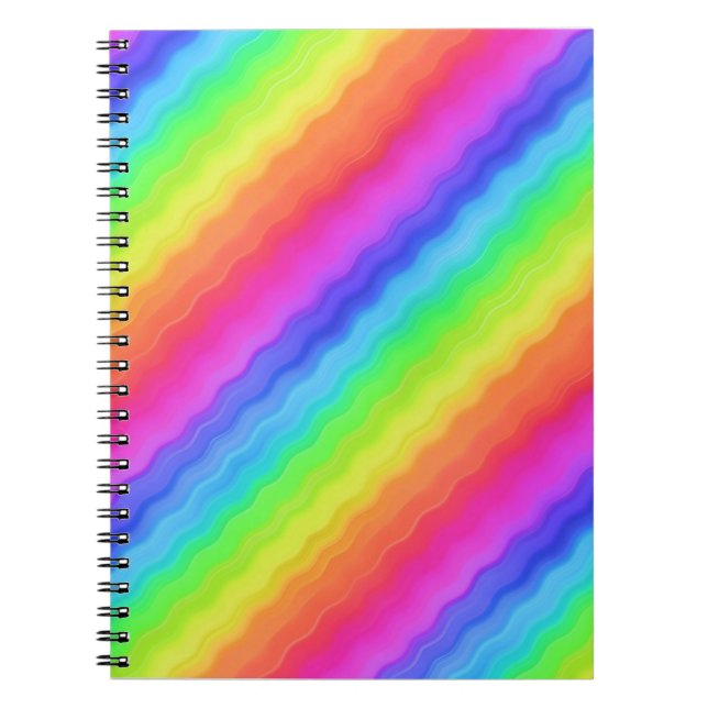 Caderno Espiral Desenho Colorido de Arco-íris Diagonal Ondulado (Frente)