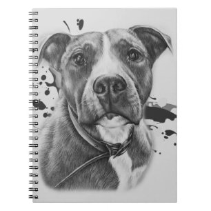 Caderno Espiral Desenho da arte animal do cão de Pitbull na