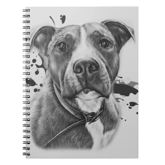 Caderno Espiral Desenho da arte animal do cão de Pitbull na (Frente)