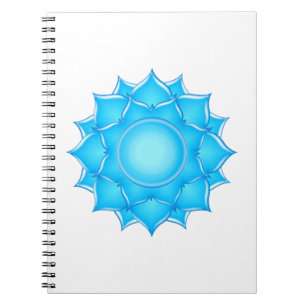 Caderno Espiral Desenho da Flor do Lotus de Vidro Azul
