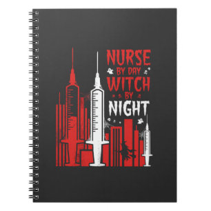 Caderno Espiral Desenho da linha do céu da enfermeira bruxa no Hal