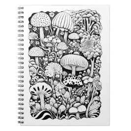 Caderno Espiral Desenho da linha do cogumelo Pequeno