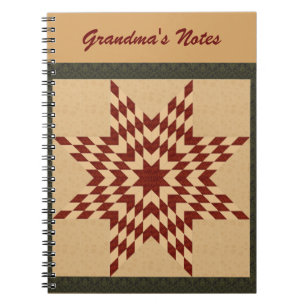 Caderno Espiral Desenho de Colcha Estrela Solitária Marrom