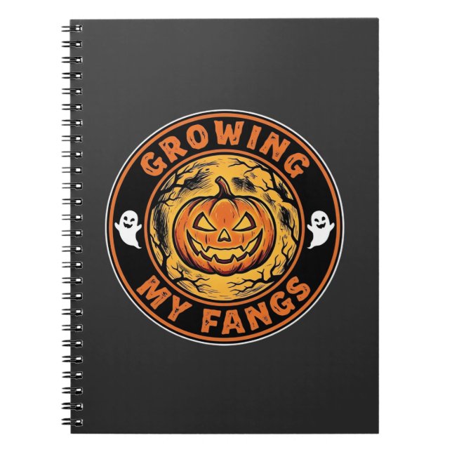 Caderno Espiral Desenho de Fantasma de Abóbora de Halloween Cresce (Frente)