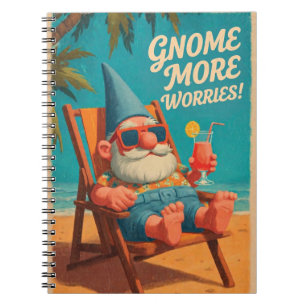 Caderno Espiral Desenho de Férias na Praia com Gnomos em Estilo Vi
