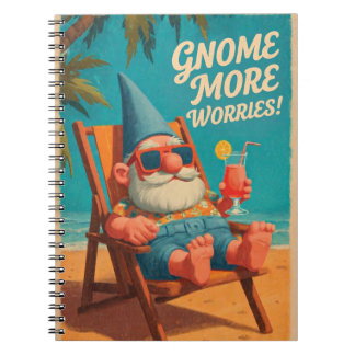 Caderno Espiral Desenho de Férias na Praia com Gnomos em Estilo Vi