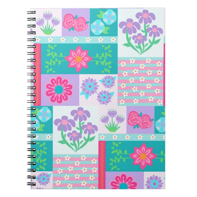 Caderno Espiral Desenho de Flores Vibrantes em Flor (Frente)